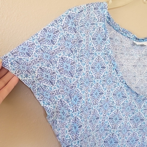 J. Jill Love Linen Womens Blue Geometric Boho Printed Linen Blouse - Size Large - Picture 3 of 8